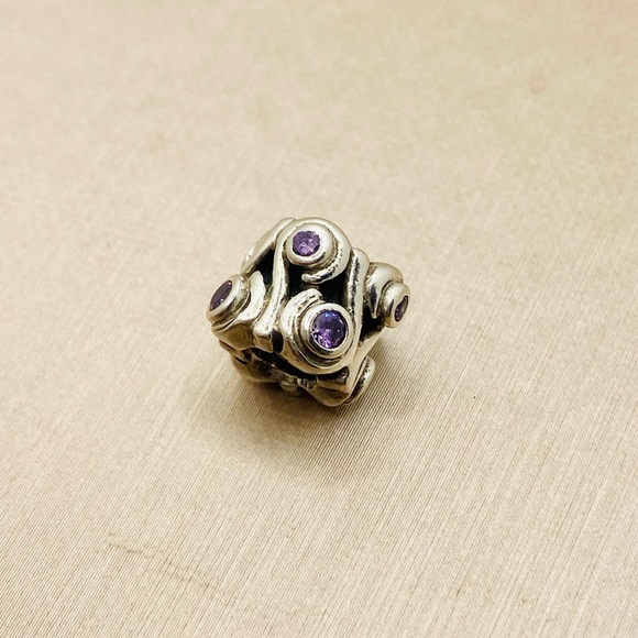 EUC Pandora 790369ACZ Sterling Silver Ocean Wave Charm w/ Amethyst Zirconia - Picture 3 of 9